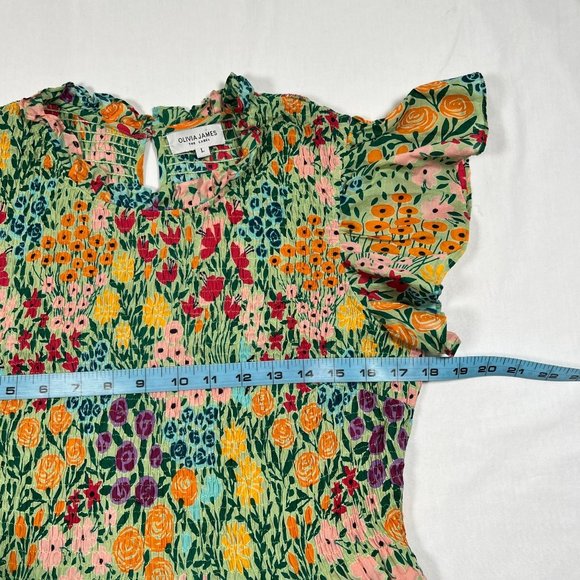 Olivia James the Label Lila Midi Dress Floral Print Meadow Mint Green Smocked L - Picture 7 of 16